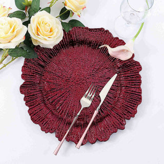 Add Elegance to Your Table with Burgundy Round Reef Acrylic Plastic Charger Plates