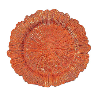 Orange decorative plate with a textured sunflower design.