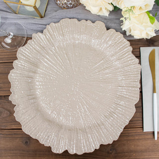 Elegant Taupe Round Reef Acrylic Plastic Charger Plates