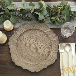Rustic Natural Embossed Wood Grain Acrylic Charger Plates