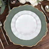 6 Pack | Olive Green 13inch Gold Scalloped Rim Round Charger Plates, Acrylic Plastic Charger Plates