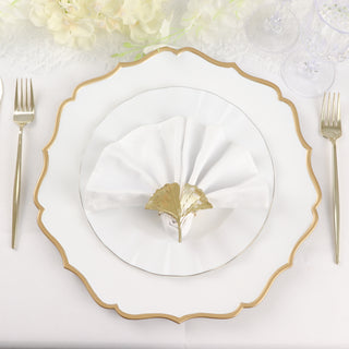 Elevate Your Table Setting with White and Gold Scalloped Rim Acrylic Charger Plates