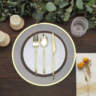 Create a Chic and Sophisticated Look with 12" Gold Rim Clear Heavy Duty Disposable Charger Plates Create a Chic and Sophisticated Look with 12" Gold Rim Clear Heavy Duty Disposable Charger Plates