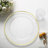 10 Pack Clear Economy Plastic Charger Plates With Gold Rim, 12inch Round Dinner Chargers Event