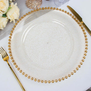 Add Elegance and Sparkle to Your Table with Clear / Gold Glitter Acrylic Plastic Charger Plates Add Elegance and Sparkle to Your Table with Clear / Gold Glitter Acrylic Plastic Charger Plates