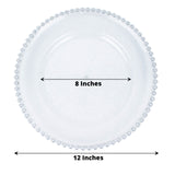 6 Pack | 12inch Clear / Silver Glitter Acrylic Plastic Charger Plates With Beaded Rim