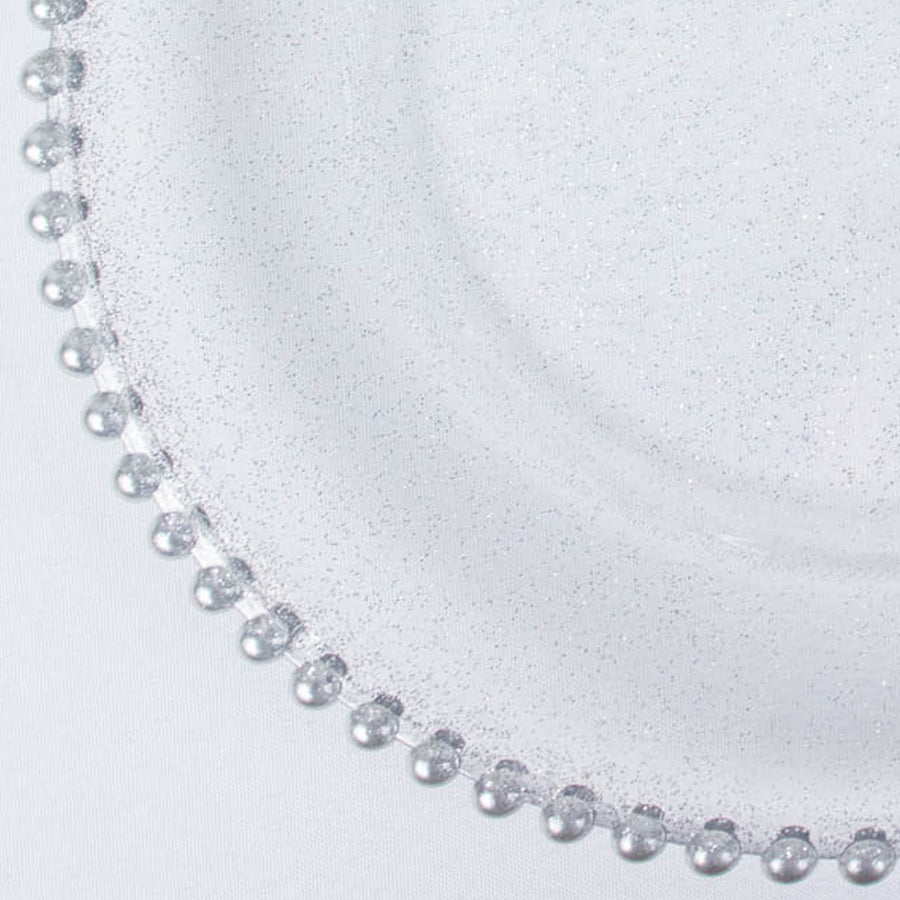 6 Pack | 12inch Clear / Silver Glitter Acrylic Plastic Charger Plates With Beaded Rim#whtbkgd