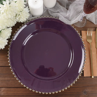Enhance Your Table Decor with Purple and Gold Acrylic Plastic Beaded Rim Charger Plates