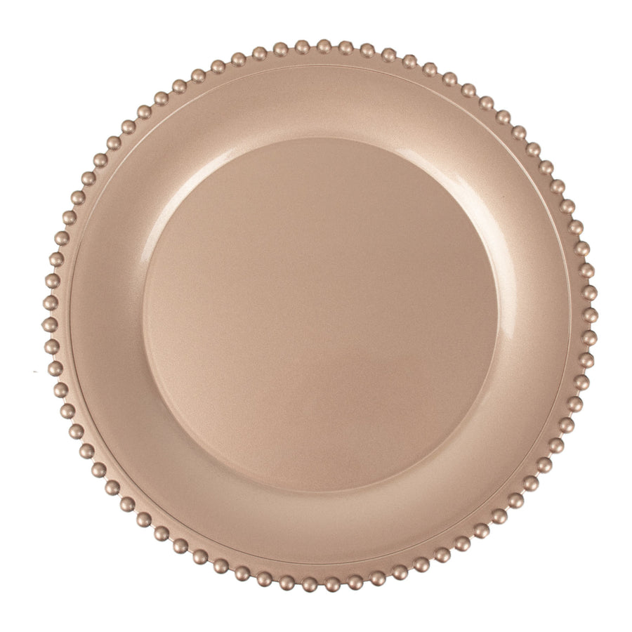 6 Pack | 12inch Rose Gold Acrylic Plastic Beaded Rim Charger Plates