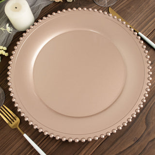 Enhance Your Table Setting with Rose Gold Acrylic Plastic Beaded Rim Charger Plates