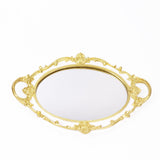 Metallic Gold/White Oval Resin Decorative Vanity Serving Tray, Mirrored Tray with Handles#whtbkgd