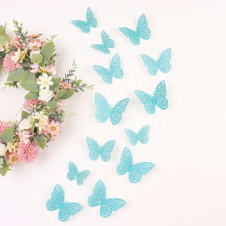 Blue decorative butterflies with floral wreath on a white background.