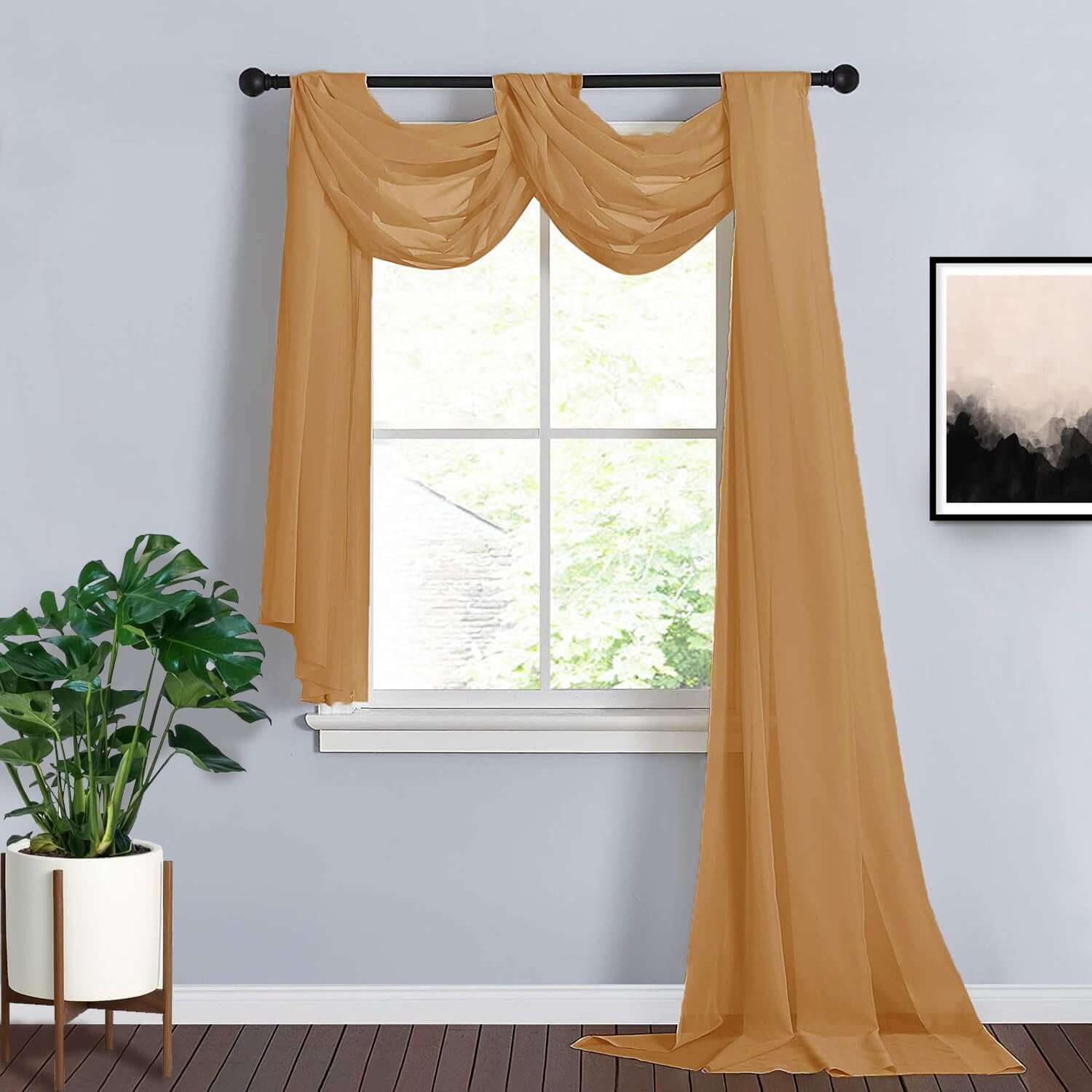 18Ft Gold Sheer Organza Curtain Panels Window Scarf Valance