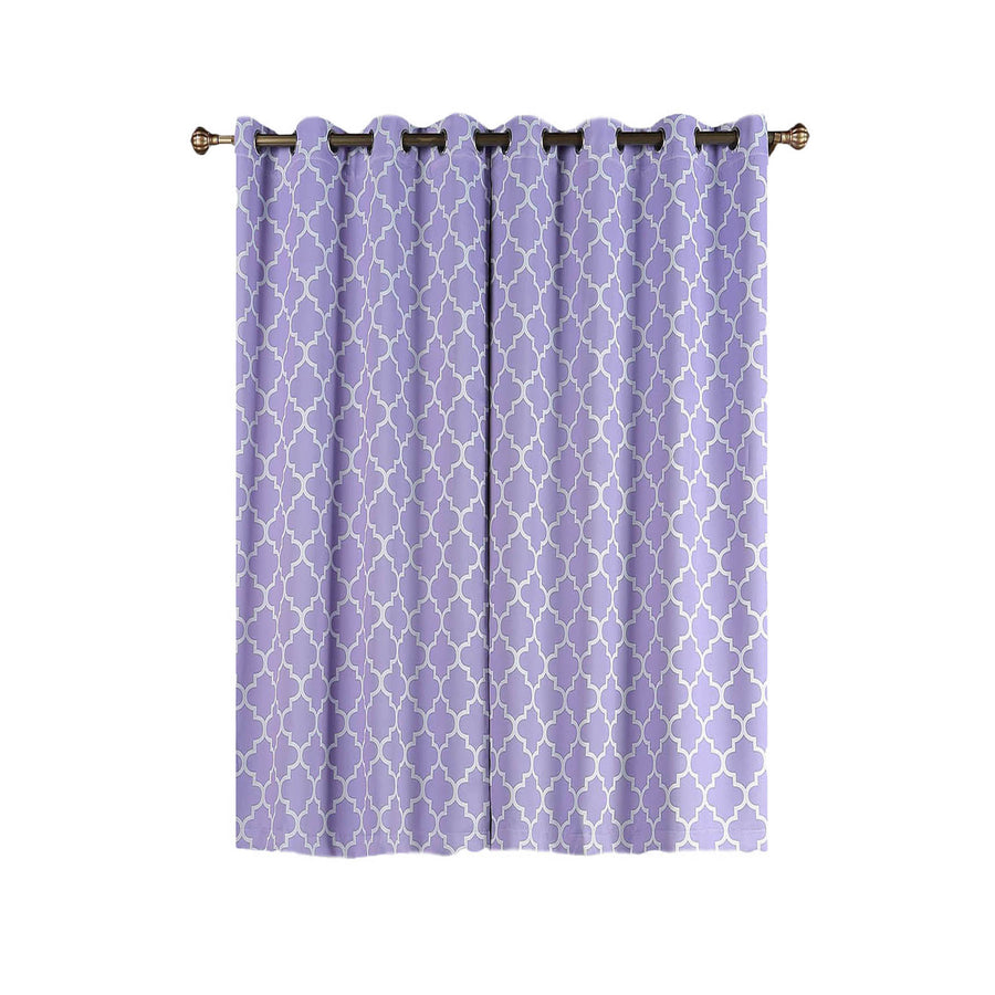 2 Pack | White/Lavender Lilac Lattice Print Thermal Blackout Curtains