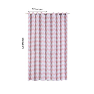 Pink and white chevron patterned curtain, 52x108 inches.