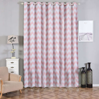 Chevron patterned curtains in a stylish living room setting.