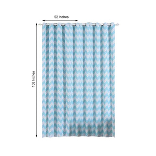 Create a Tranquil Environment with White/Baby Blue Chevron Print Velvet Blackout Window Curtain Grommet Panels