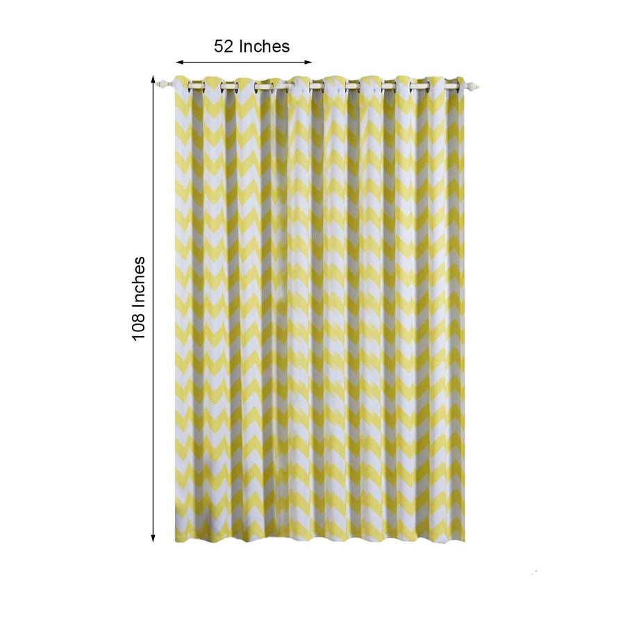 White/Yellow Chevron Design Thermal Blackout Curtains With Chrome Grommet Window Treatment Panels