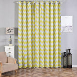 White/Yellow Chevron Design Thermal Blackout Curtains With Chrome Grommet Window Treatment Panels