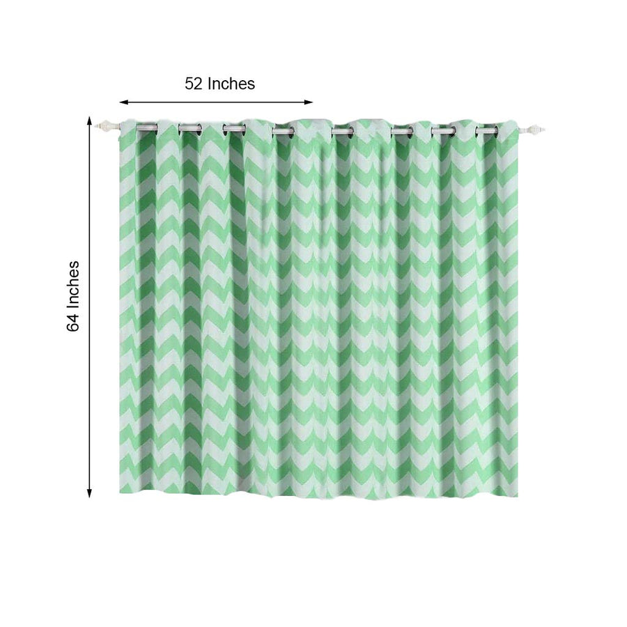 White/Mint Chevron Design Thermal Blackout Soundproof Curtains With Chrome Window Treatment Panels