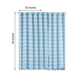 Create a Stylish and Functional Space with White/Baby Blue Chevron Design Thermal Blackout Curtains