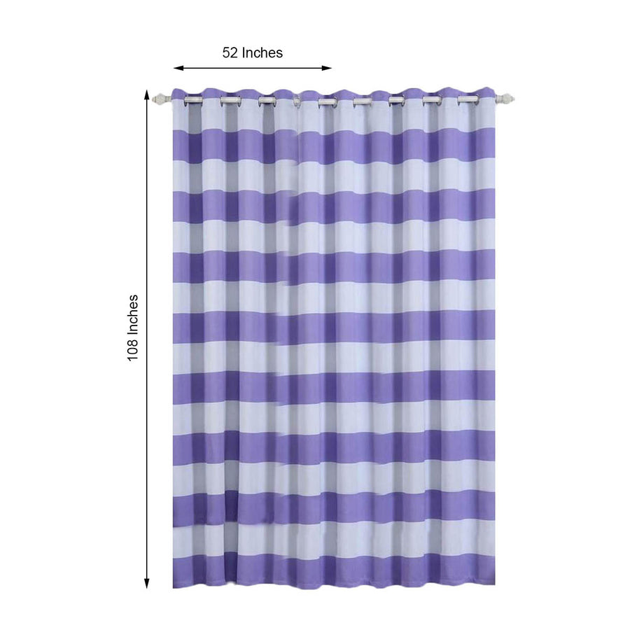 White/Lavender Cabana Stripe Thermal Blackout Curtains With Chrome Grommet Window Treatment Panels
