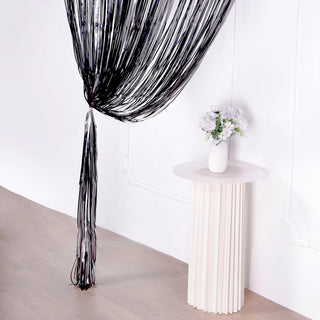 Transform Your Event with the 8ft Matte Charcoal Gray Metallic Tinsel Foil Fringe Doorway Curtain