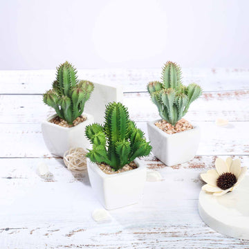 3 Pack 5" Ceramic Planter Pot and Artificial Cacti Succulent Plants