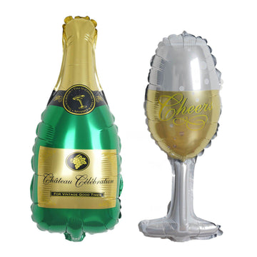 1 Pair 20" Champagne Bottle and Glass Mylar Foil Helium Air Balloons