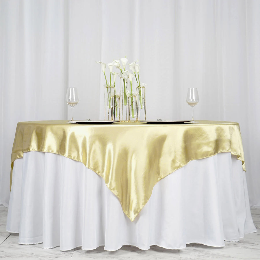 72" x 72" Champagne Seamless Satin Square Tablecloth Overlay
