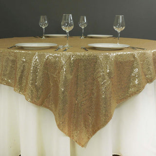 Champagne Sequin Sparkly Square Table Overlay