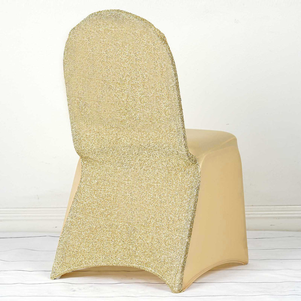 Champagne Spandex Stretch Banquet Chair Cover With Metallic