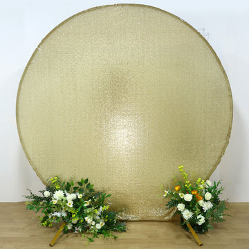 7.5ft Champagne Sparkle Sequin Round Wedding Arch Cover, Shiny Shimmer Photo Backdrop Stand Cover, 2-Sided Custom Fit