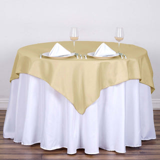 Elevate Your Event with the Champagne Square Polyester Table Overlay Elevate Your Event with the Champagne Square Polyester Table Overlay