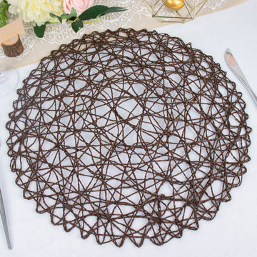 6 Pack 15" Dark Brown Woven Fiber Placemats, Round Table Mats