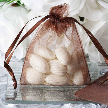 10 Pack 3"x4" Chocolate Organza Drawstring Wedding Party Favor Gift Bags - Clearance SALE