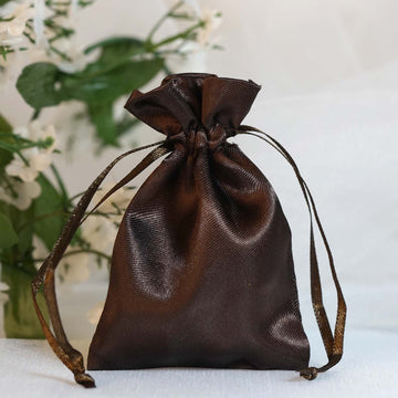 12 Pack 3" Chocolate Satin Drawstring Wedding Party Favor Gift Bags - Clearance SALE