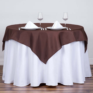 Elevate Your Event with the 54"x54" Chocolate Square Polyester Table Overlay Elevate Your Event with the 54"x54" Chocolate Square Polyester Table Overlay