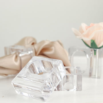 4 Pack Clear Acrylic Square Napkin Ring Bud Vases, 2-in-1 Flower Napkin Holders