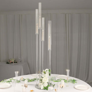 Elegant and Versatile 51" Clear 5-Arm Crystal Round Cluster Taper Candelabra Candle Holders Elegant and Versatile 51" Clear 5-Arm Crystal Round Cluster Taper Candelabra Candle Holders
