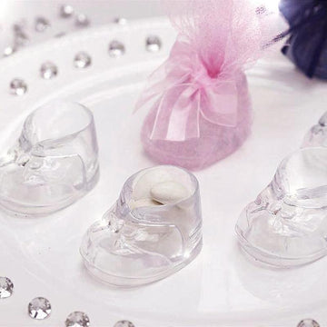 13 Pack 2.5" Clear Fillable Plastic Baby Booties Party Favor Boxes, Transparent Baby Shower Candy Gift Boxes