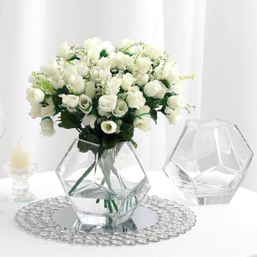 2 Pack 5" Clear Geometric Glass Flower Vases, Table Top Prism Terrariums Vases