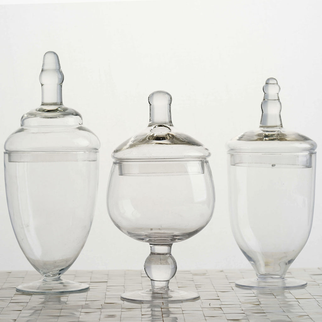 Set Of 3 Apothecary Glass Candy Jars With Lids - 9/10/11