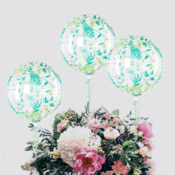 2 Pack 20" Clear Green Leaf Print Bobo Bubble Balloons, Transparent PVC Balloons