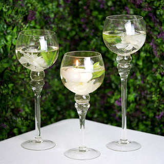 Clear Long Stem Globe Glass Vase Candle Holder Set - Elegant and Versatile