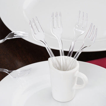 36 Pack 4" Clear Mini Heavy Duty Disposable Dessert Forks, Plastic Silverware