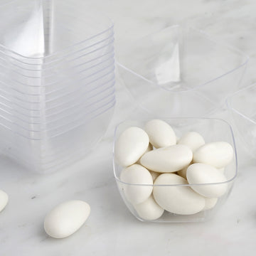 18 Pack 2oz Clear Mini Square Plastic Candy Bowls, Disposable Desert Bowls