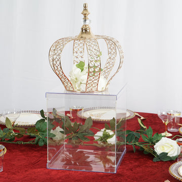 12" Clear Mirrored Acrylic Display Box, Transparent Pedestal Riser with Interchangeable Lid and Base