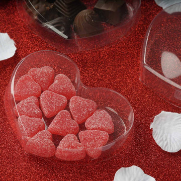 25 Pack 5"x4" Clear Plastic Heart Shaped Party Favor Boxes, Transparent Cupcake Candy Display Gift Boxes