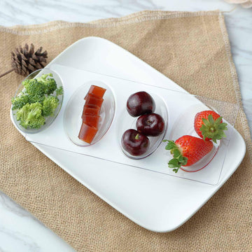 12 Pack 10" Clear Plastic Oval 4-Section Disposable Snack Plates, Plastic Rectangular Appetizer Trays